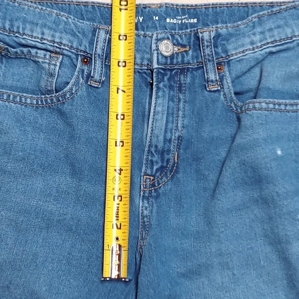 Old Navy High Rise Baggy Flare Distressed Denim Jeans Size 14 (26x27) Adjustable